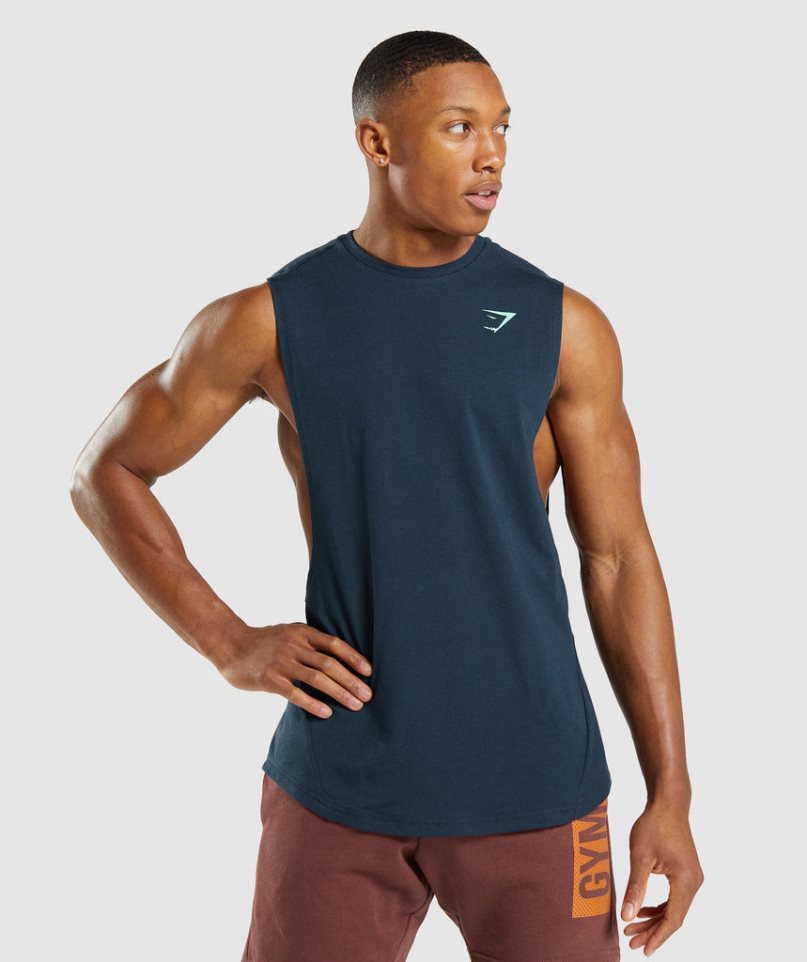 Men\'s Gymshark Bold Drop Arm Tanks Navy | CA 6N875D